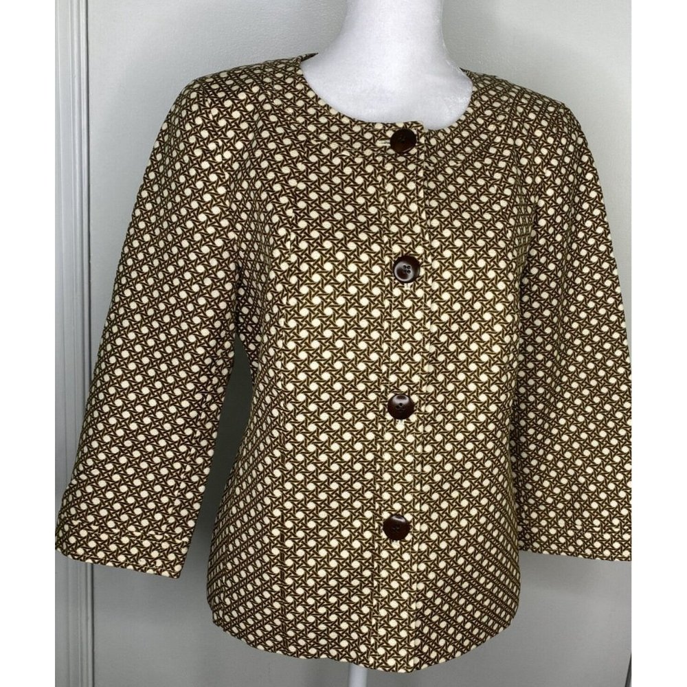 Talbots Size 6 Brown And Cream Lined Jacket